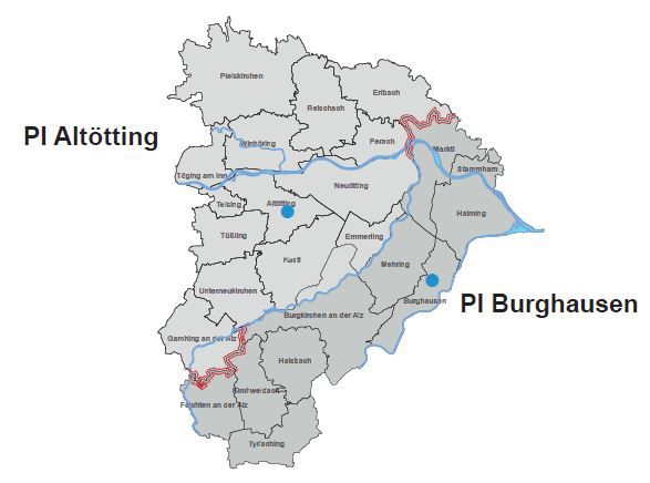 Altötting und Burghausen Dienstbereichsgrenzen der