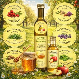 Oxymel der Trank aus naturtrüben Apfelsaft und Hon